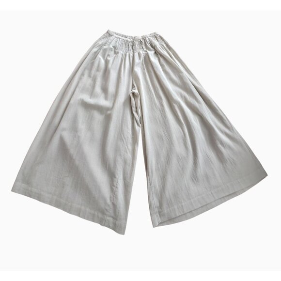 Free-Est Pants - FREE PEOPLE Free-Est Rising Sun Wide-Leg Smocked Low-Rise Oatmeal Pants Sz M